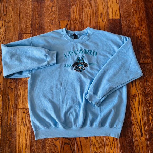 Other - Pokémon Lucario Embroidered Crewneck Sweatshirt XL Blue Graphic Pullover Anime